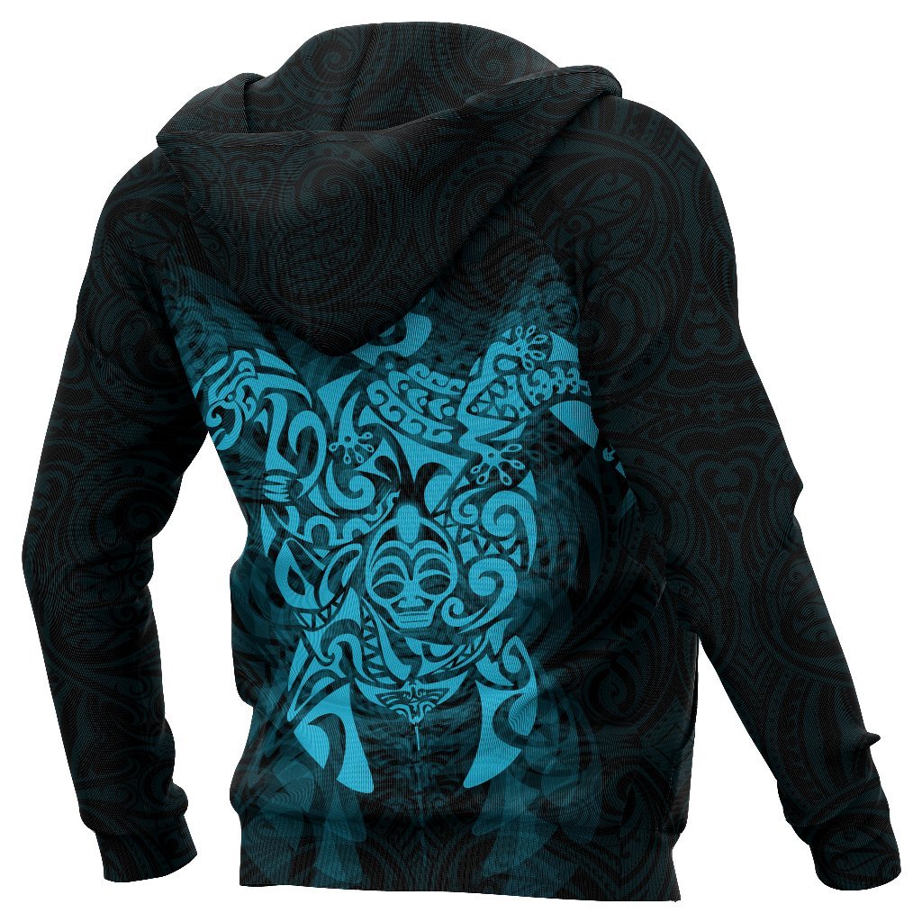 New Zealand Maori Hoodie, Wairua Tattoo Turtle Pullover Hoodie - Blue - Vibe Hoodie Shop