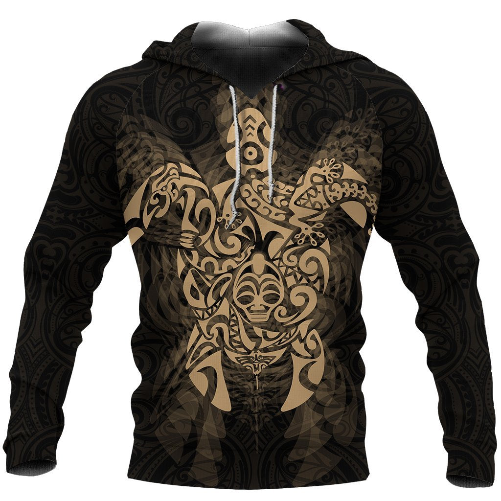 New Zealand Maori Hoodie, Wairua Tattoo Turtle Pullover Hoodie - Gold - Vibe Hoodie Shop