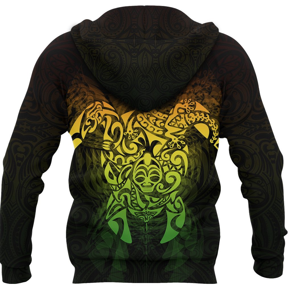 New Zealand Maori Hoodie, Wairua Tattoo Turtle Pullover Hoodie - Rasta - Vibe Hoodie Shop