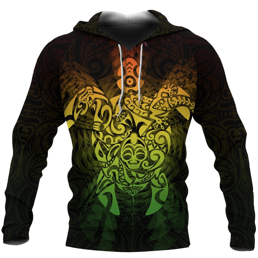 New Zealand Maori Hoodie, Wairua Tattoo Turtle Pullover Hoodie - Rasta - Vibe Hoodie Shop