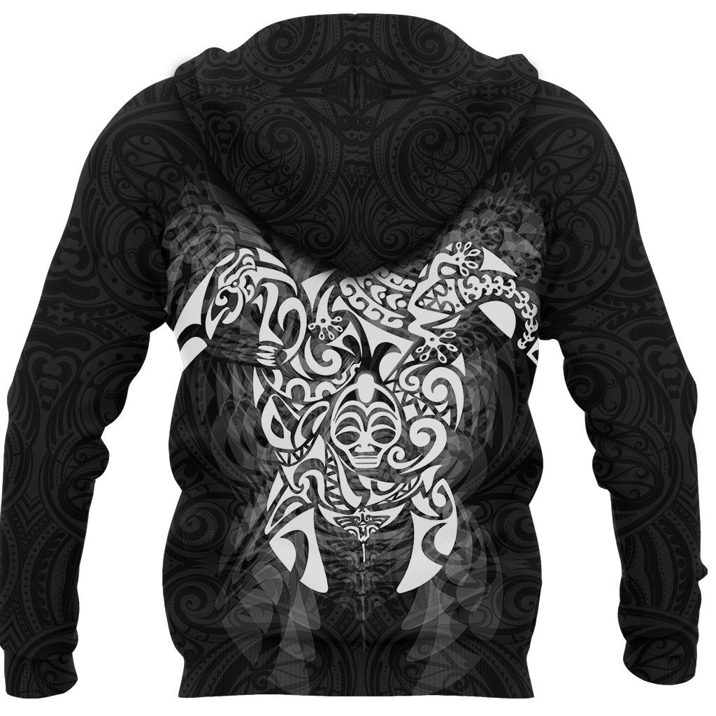 New Zealand Maori Zip Up Hoodie, Wairua Tattoo Turtle Zipper Hoodie - White - Vibe Hoodie Shop