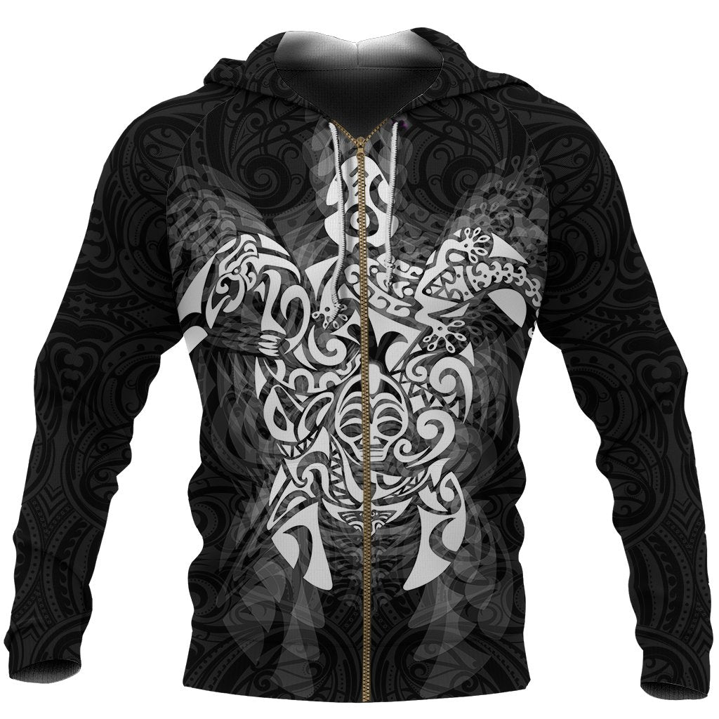 New Zealand Maori Zip Up Hoodie, Wairua Tattoo Turtle Zipper Hoodie - White - Vibe Hoodie Shop