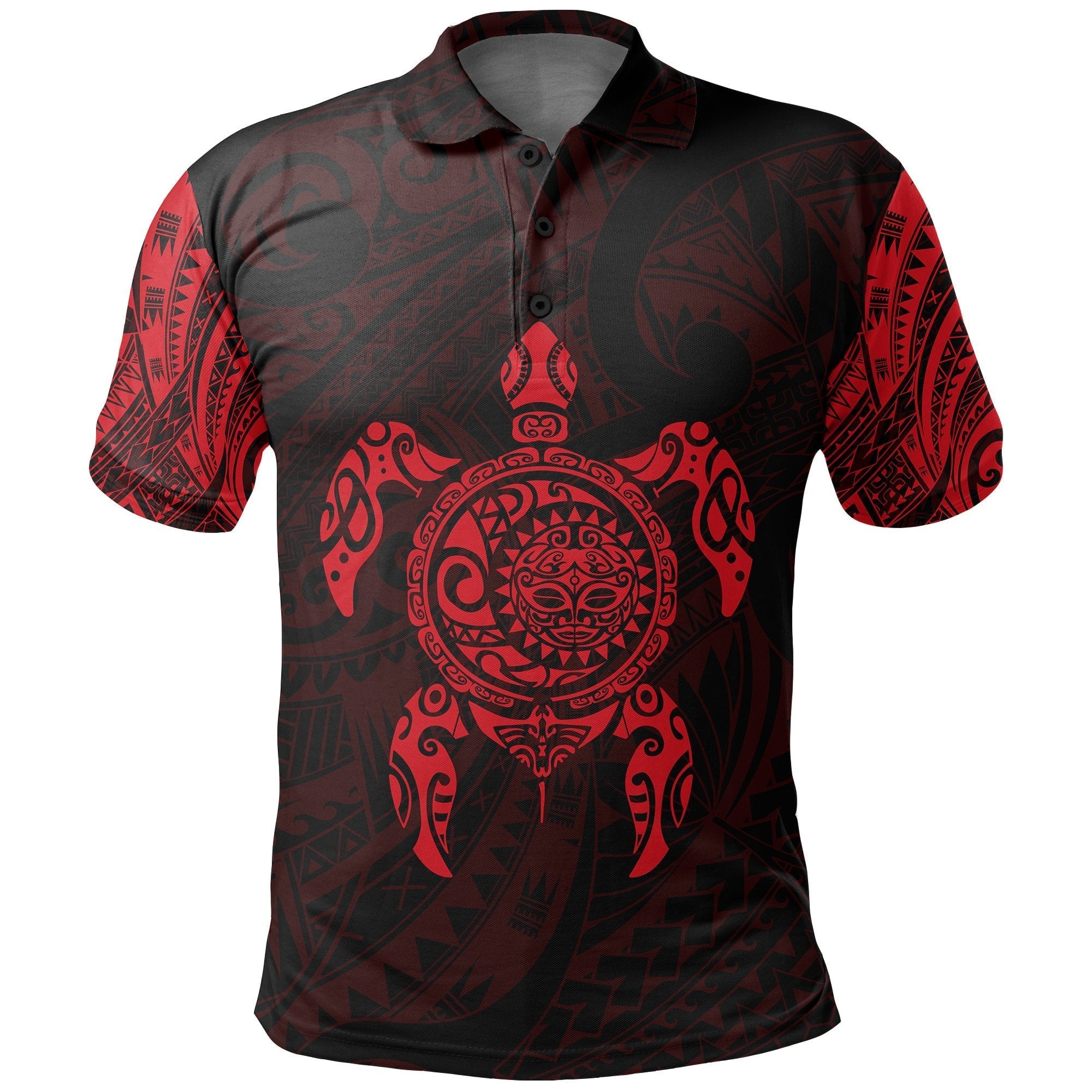 New Zealand Maori Polo, Polynesian Turtle Tattoo Polo Shirt Red - Vibe Hoodie Shop