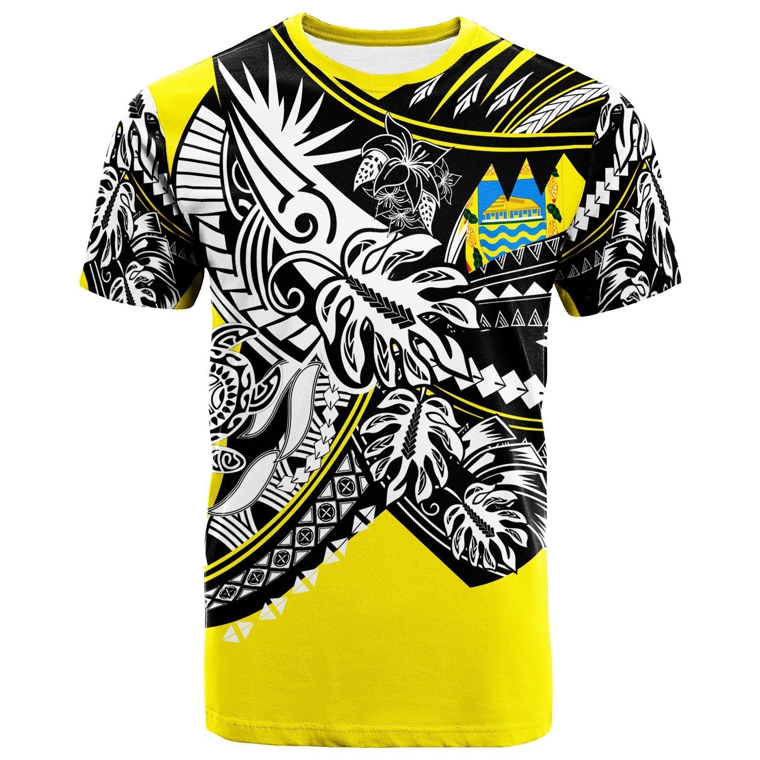 Tuvalu T shirt - Tribal Jungle Yellow Pattern - Vibe Hoodie Shop