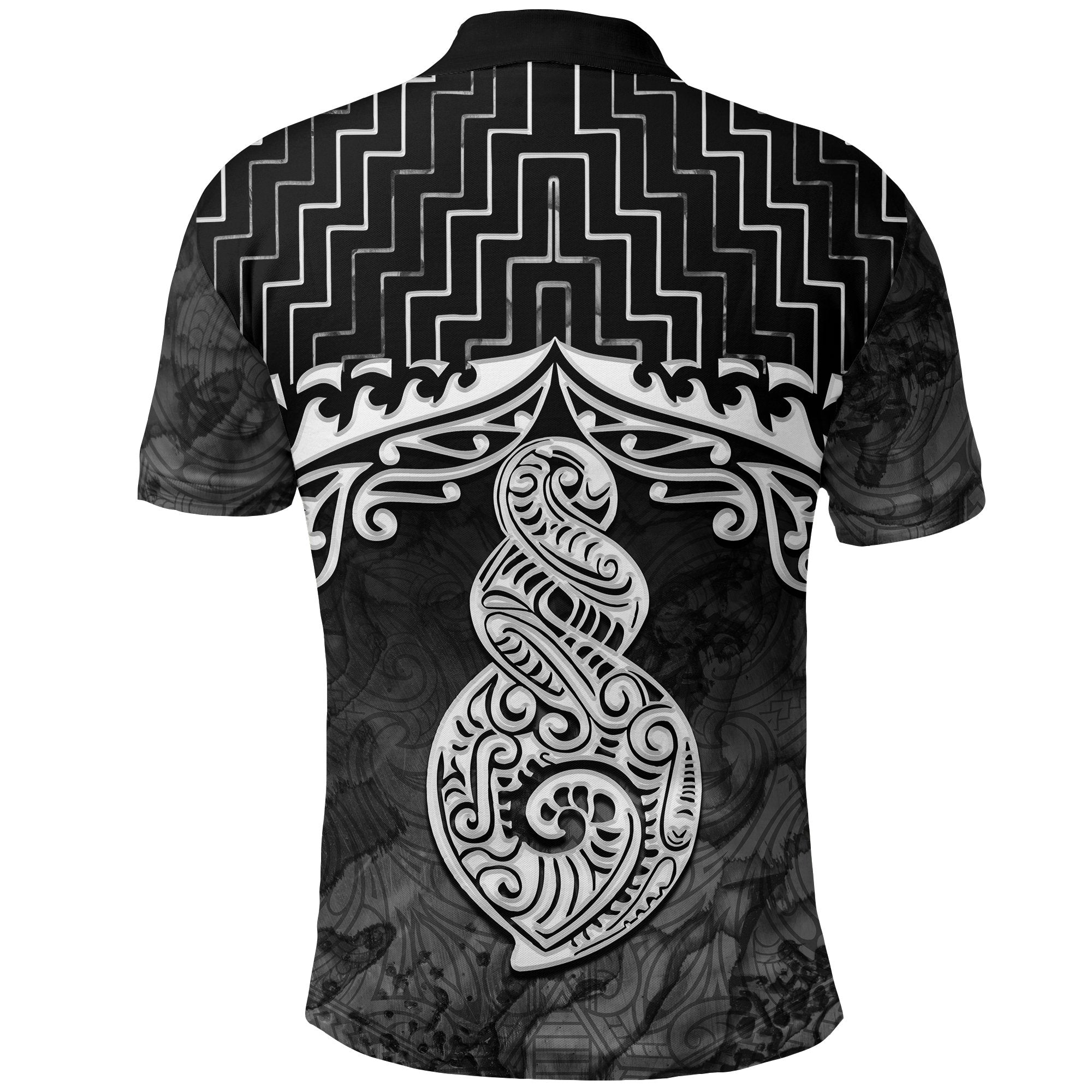 New Zealand Maori Polo Shirt, Poutama Maori Twist Golf Shirt Black - Vibe Hoodie Shop