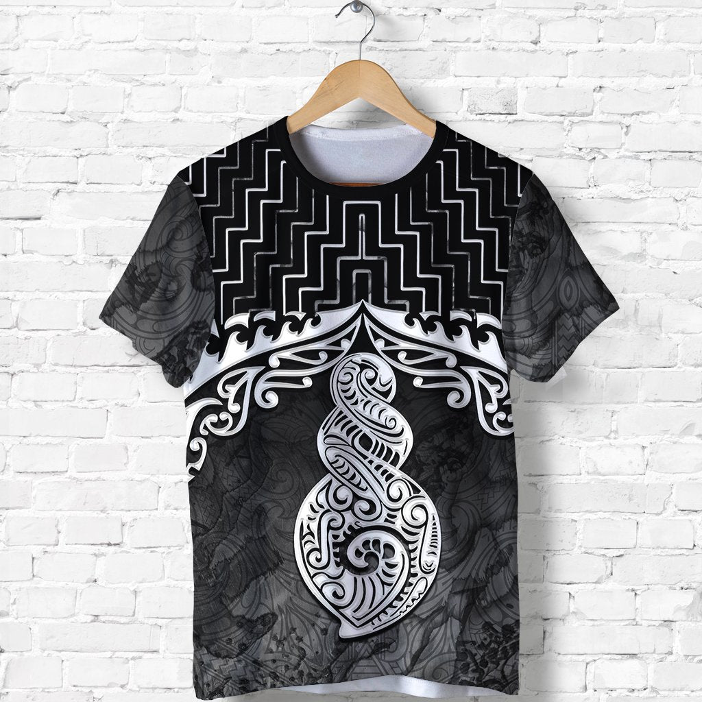 New Zealand Maori Shirt, Poutama Maori Twist T shirt Black - Vibe Hoodie Shop