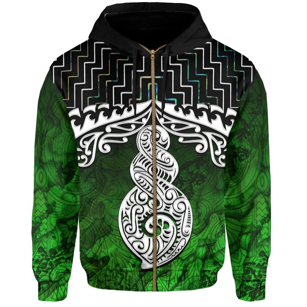 New Zealand Maori Zip Up Hoodie, Poutama Pikorua Double Twist Zipper Hoodie - Vibe Hoodie Shop