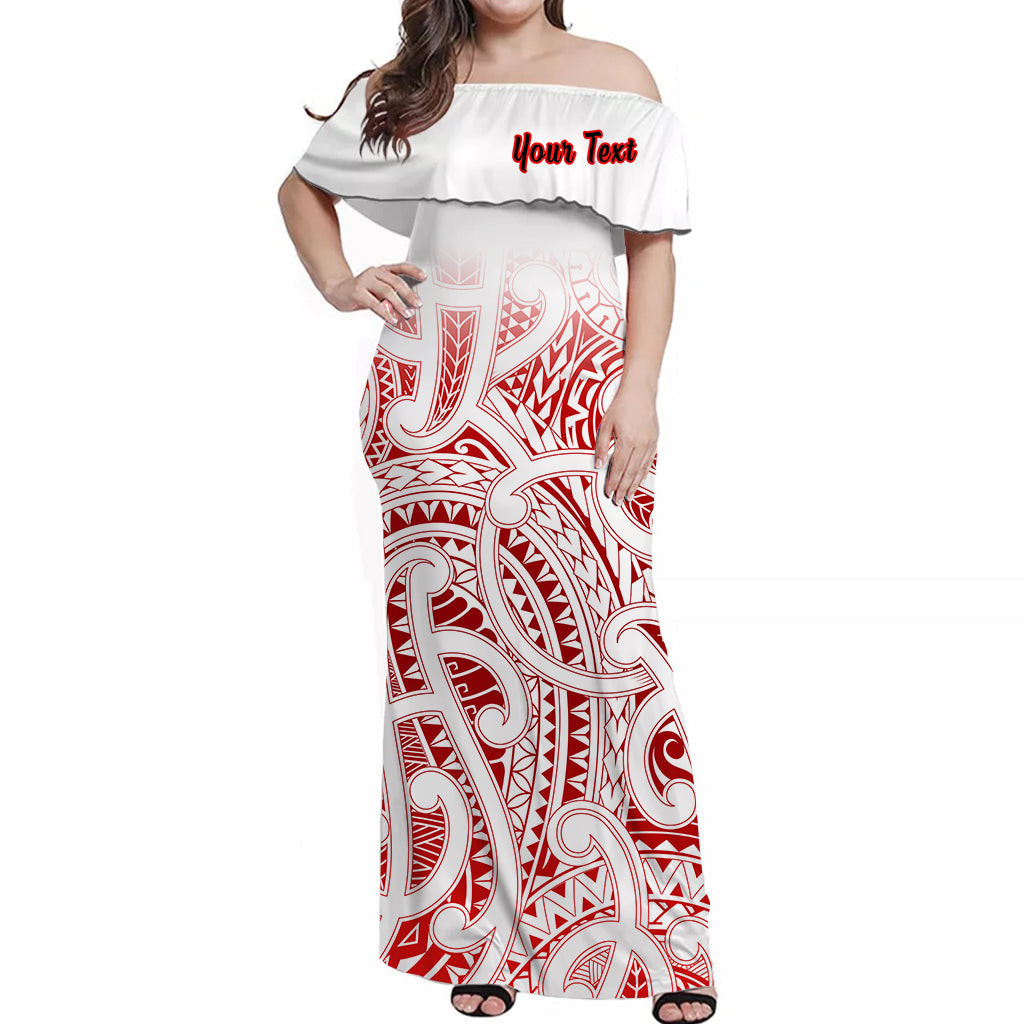 (Custom Personalised) New Zealand Off Shoulder Long Dress NZ Maori Red - Vibe Hoodie Shop