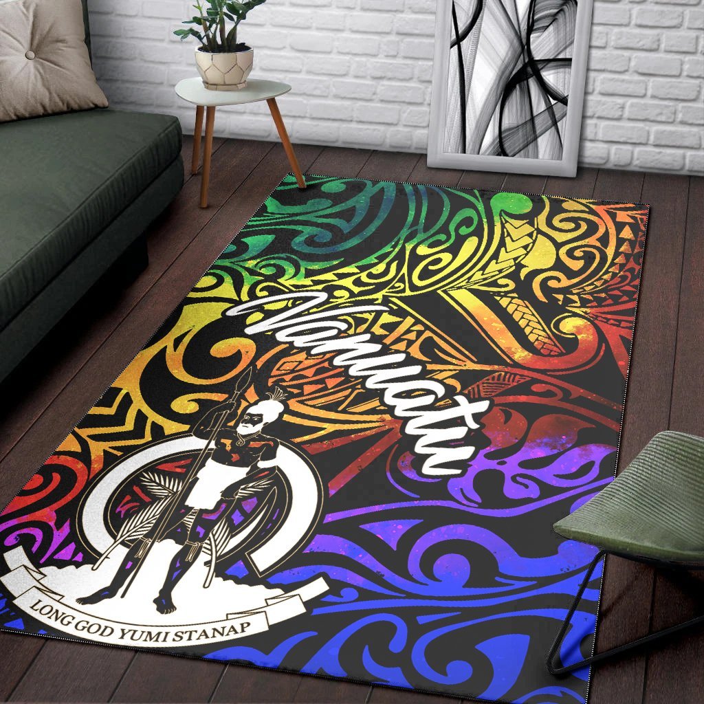 Vanuatu Area Rug - Rainbow Polynesian Pattern - Vibe Hoodie Shop