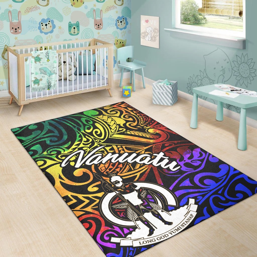 Vanuatu Area Rug - Rainbow Polynesian Pattern - Vibe Hoodie Shop