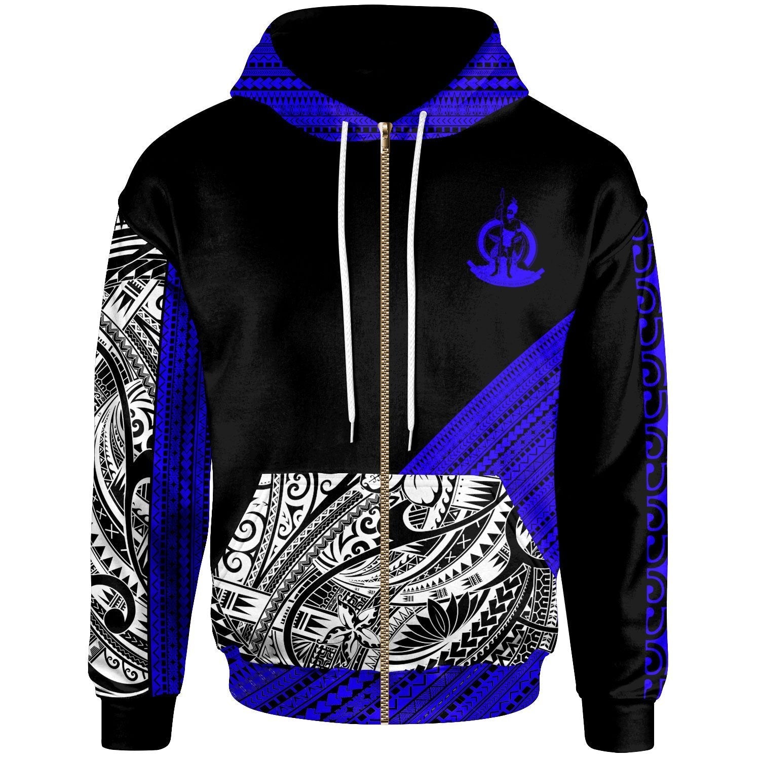 Vanuatu - Custom Personalised Zip Hoodie - Polynesian Diagonal Pattern Dark Blue - Vibe Hoodie Shop