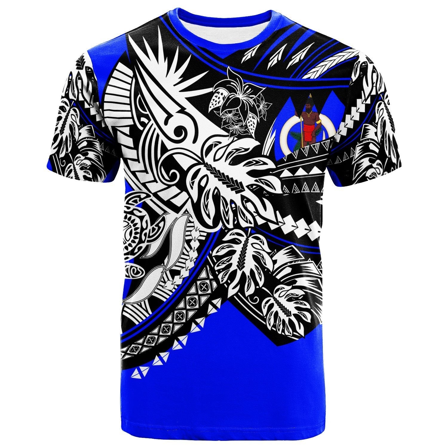 Vanuatu T shirt - Tribal Jungle Blue Pattern - Vibe Hoodie Shop