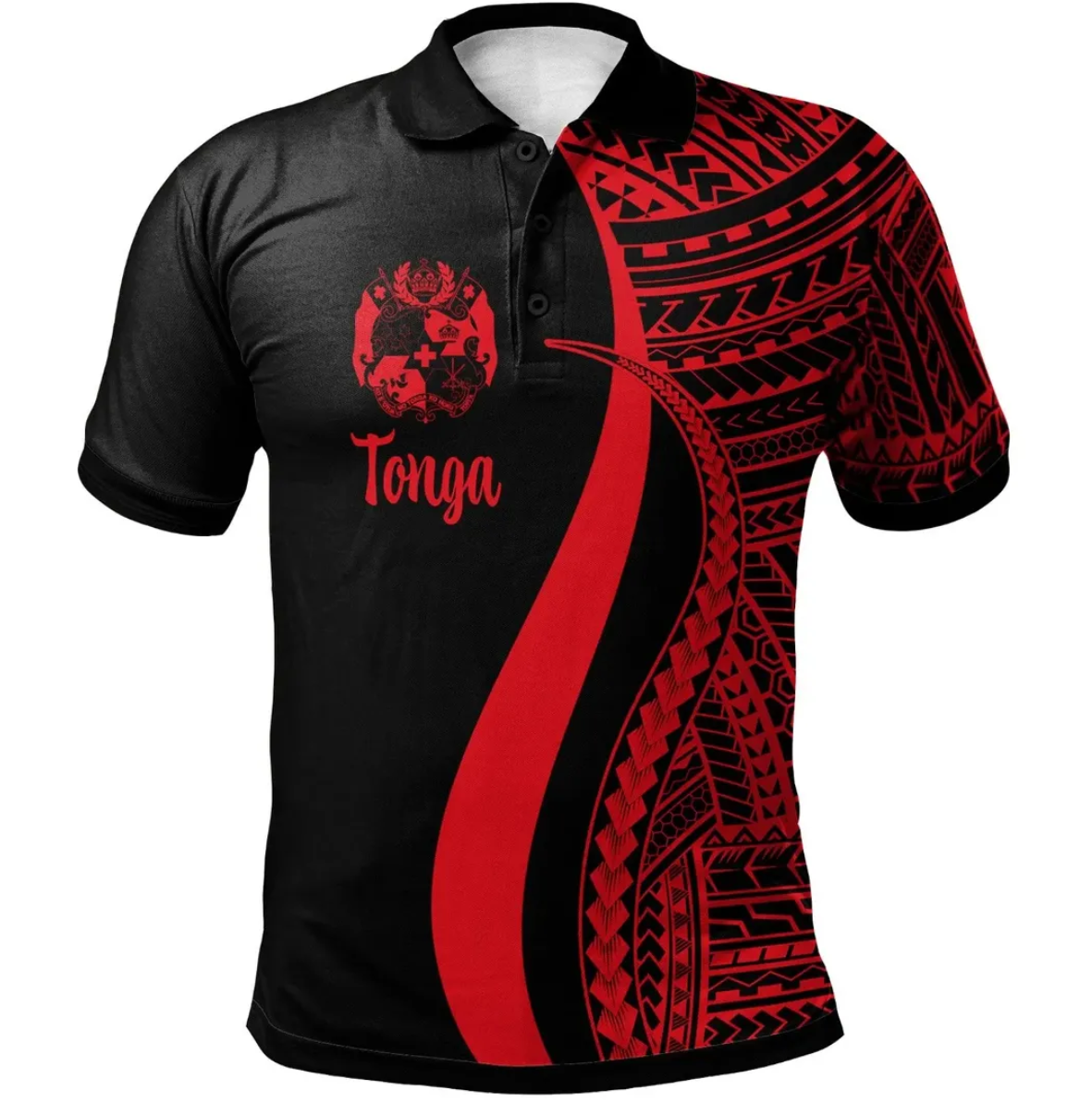 Vibe Hoodie Tonga Polo Shirt Red - Polynesian Tentacle Tribal Pattern - Vibe Hoodie Shop