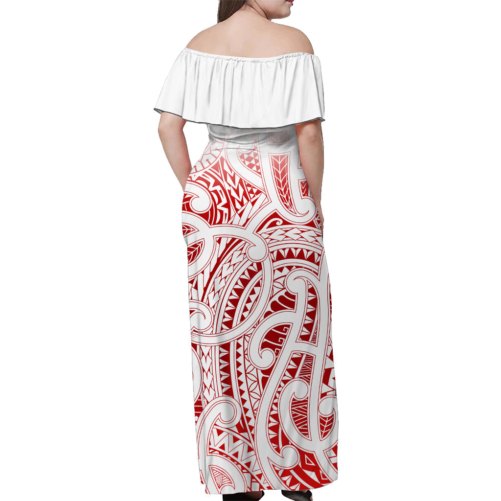 (Custom Personalised) New Zealand Off Shoulder Long Dress NZ Maori Red - Vibe Hoodie Shop