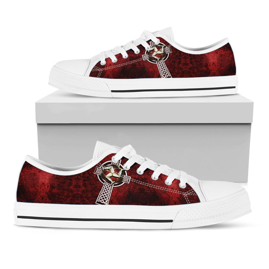 Isle Of Man Celtic Low Top Shoes - Celtic Cross and Triskele Skew Style - Vibe Hoodie Shop