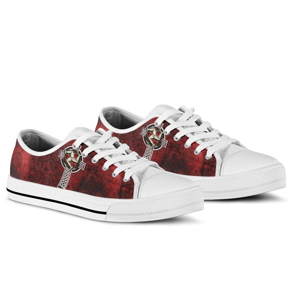 Isle Of Man Celtic Low Top Shoes - Celtic Cross and Triskele Skew Style - Vibe Hoodie Shop