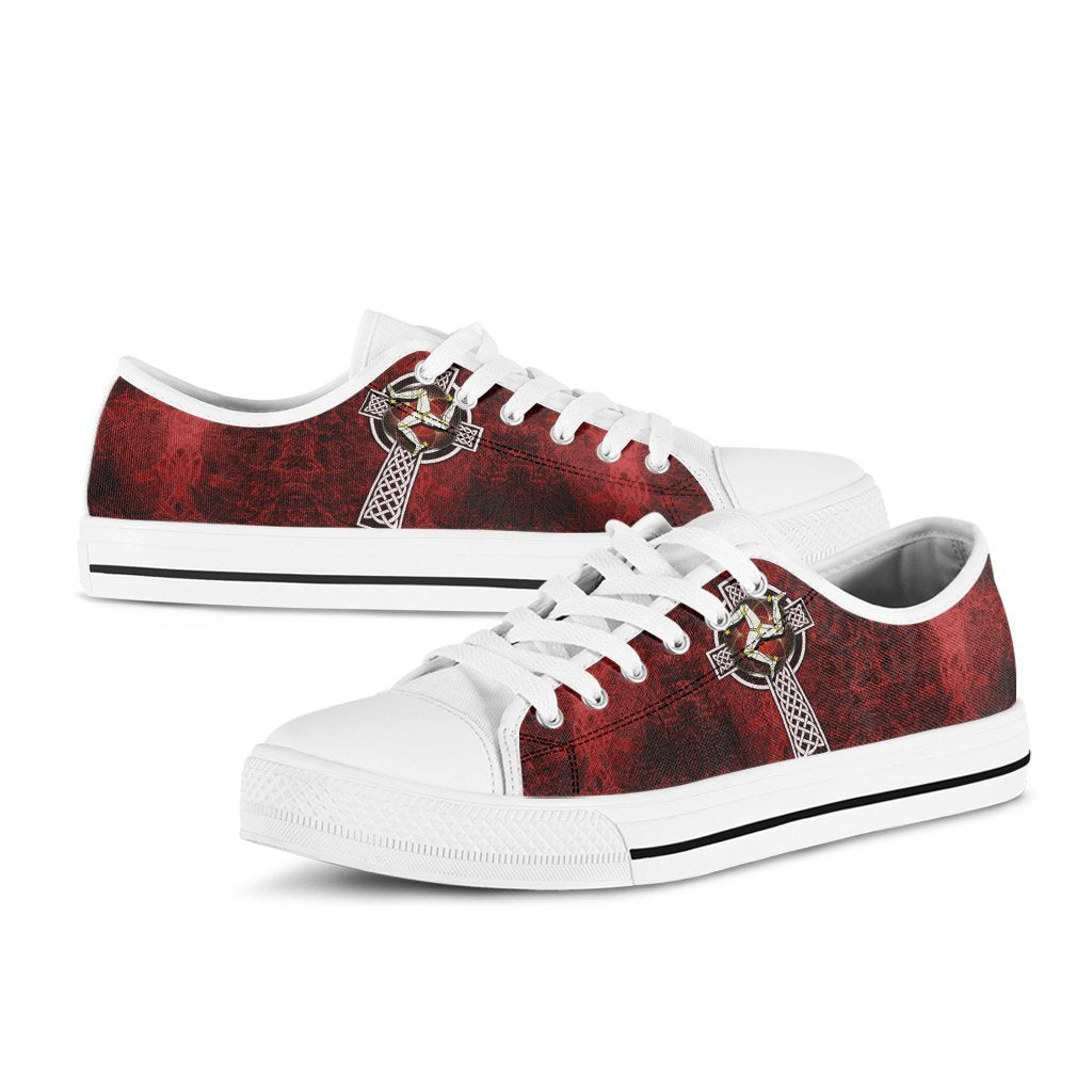 Isle Of Man Celtic Low Top Shoes - Celtic Cross and Triskele Skew Style - Vibe Hoodie Shop