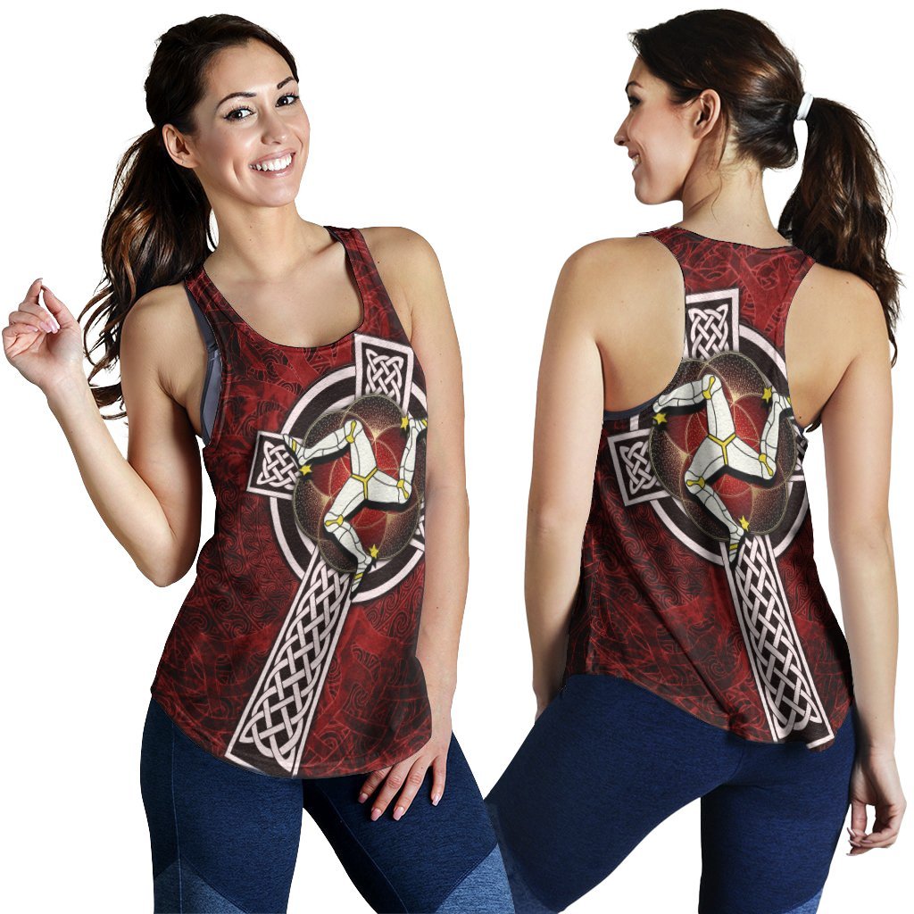 Isle Of Man Celtic Women's Racerback Tank - Celtic Cross and Triskele Skew Style - Vibe Hoodie Shop