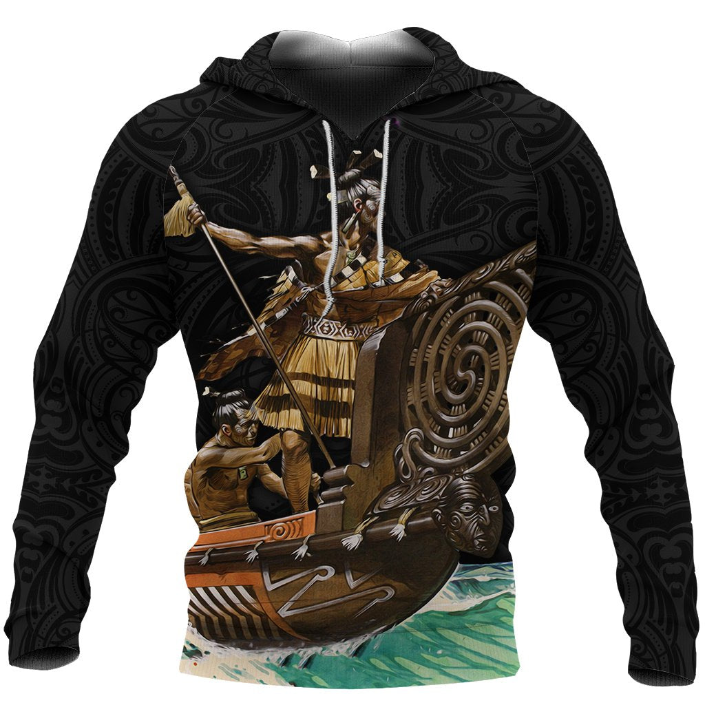 New Zealand Hoodie, Maori Waka Taua Pullover Hoodie Black - Vibe Hoodie Shop