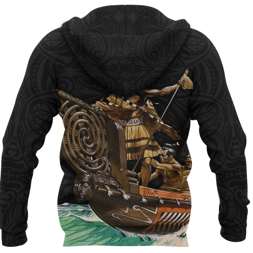 New Zealand Hoodie, Maori Waka Taua Pullover Hoodie Black - Vibe Hoodie Shop