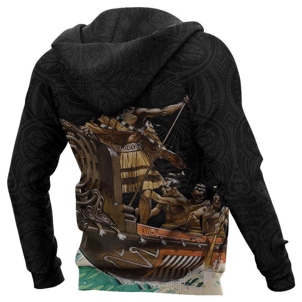 New Zealand Zip Up Hoodie, Maori Waka Taua Zipper Hoodie Black - Vibe Hoodie Shop