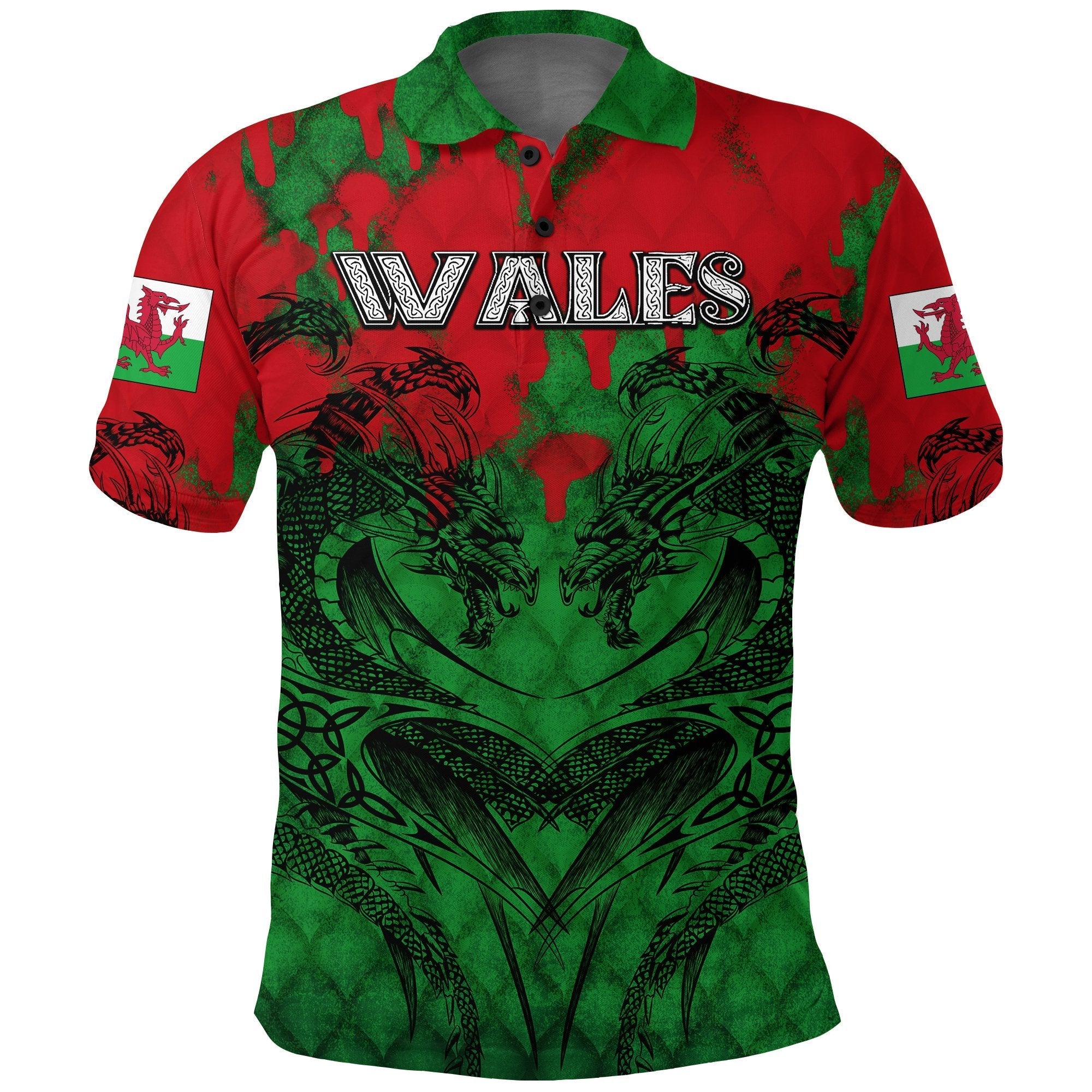 Wales Polo Shirt Dragon Tattoo Celtic - Vibe Hoodie Shop