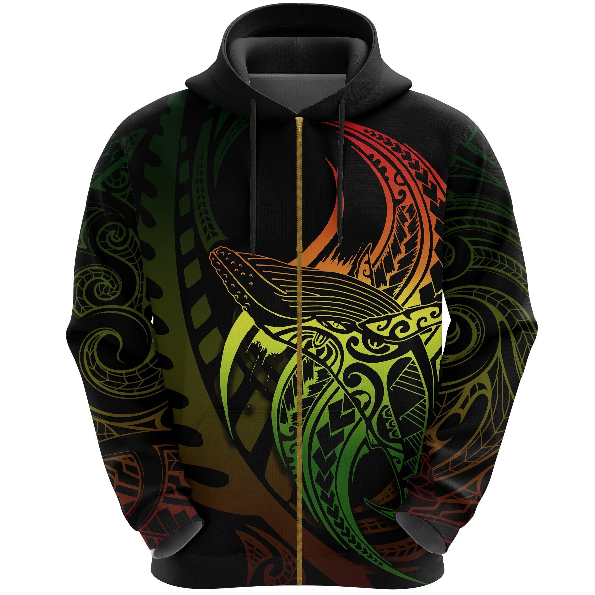 Maori Zip Hoodie Whale Tattoo, Humpback Whales New Zealand Pullover Hoodie Rasta - Vibe Hoodie Shop