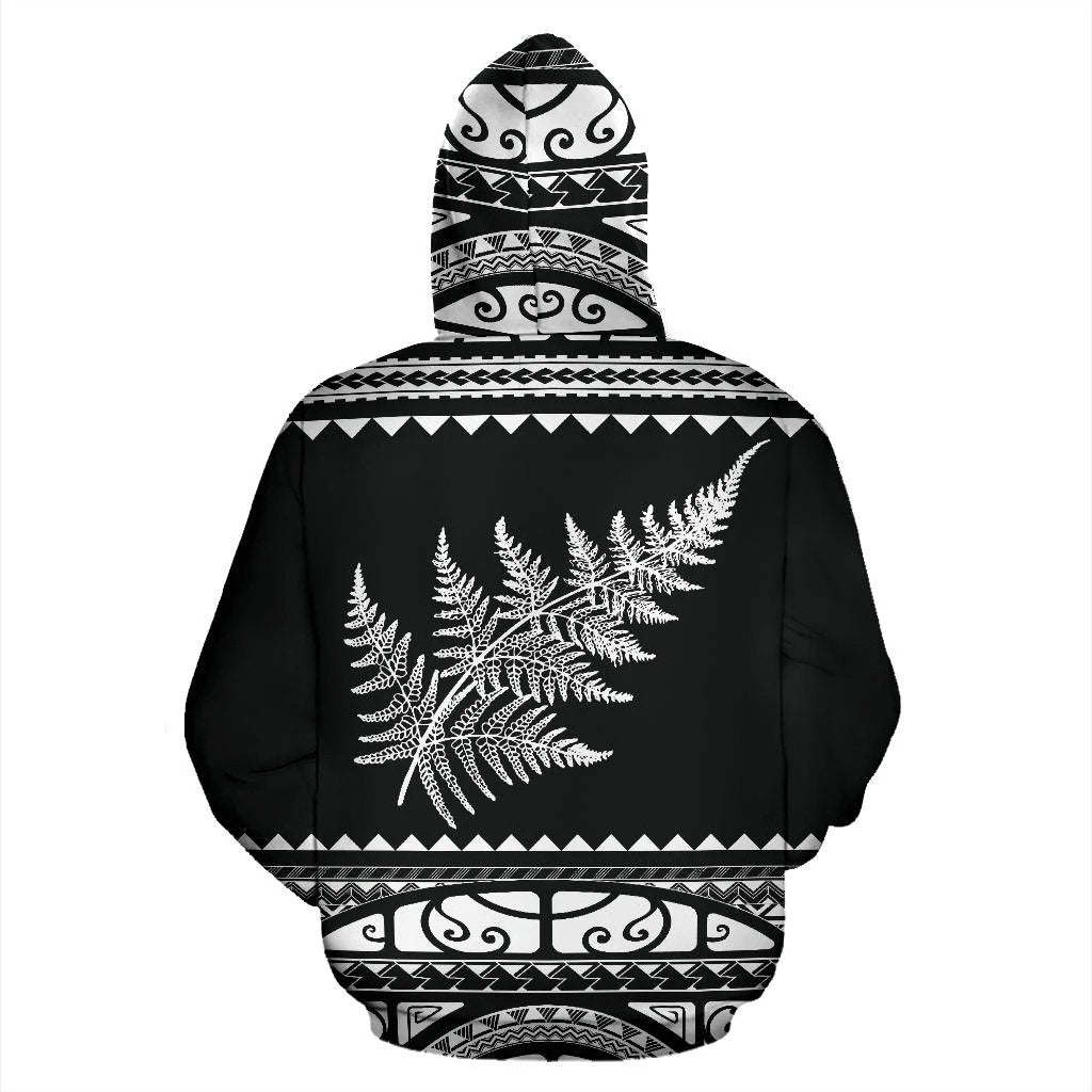 New Zealand Maori Hoodie, Aotearoa Silver Fern Pullover Hoodie White - Customized - Vibe Hoodie Shop