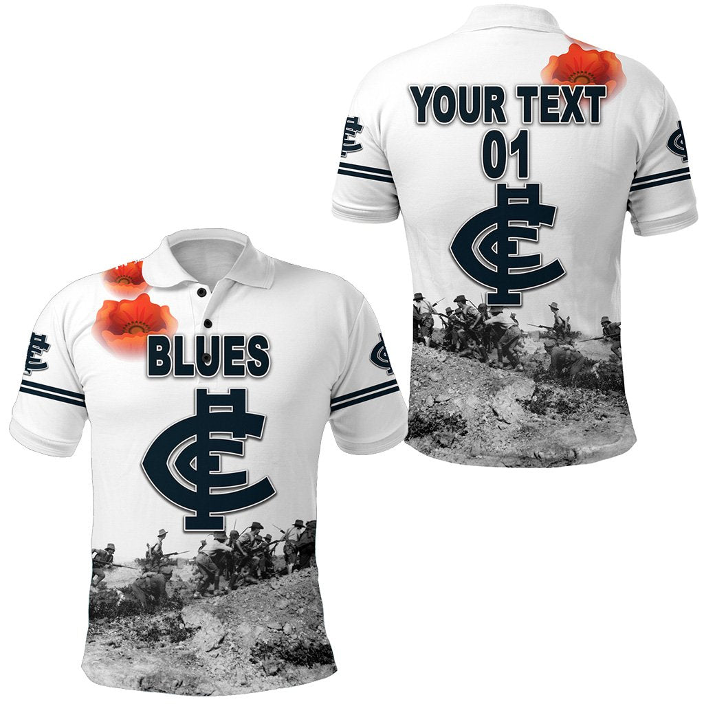 (Custom Personalised) Carlton Polo Shirt Blues Original Style - White, Custom Text And Number - Vibe Hoodie Shop