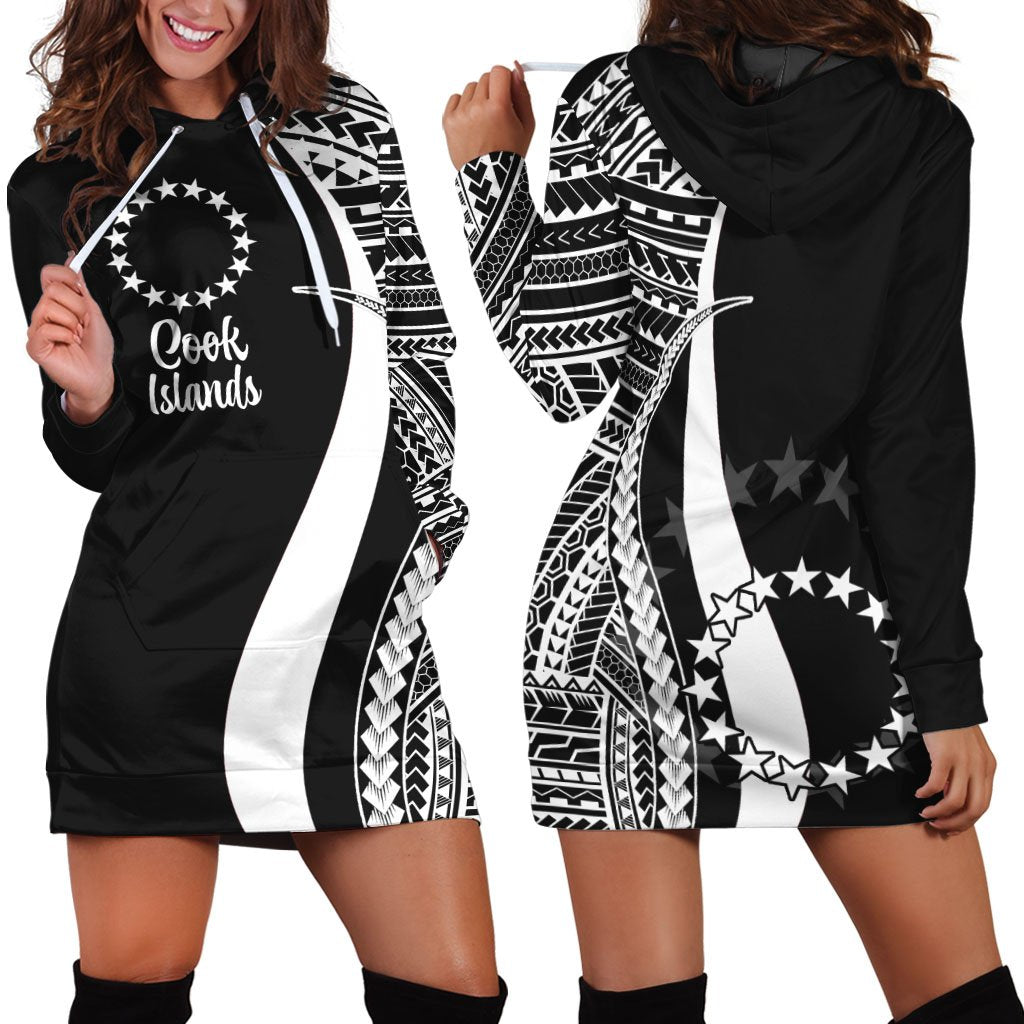 Cook Islands Women's Hoodie Dress - White Polynesian Tentacle Tribal Pattern - Vibe Hoodie Shop