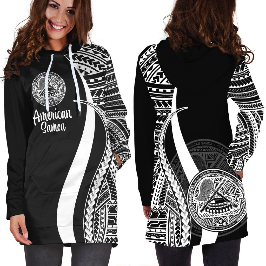 American Samoa Women's Hoodie Dress - White Polynesian Tentacle Tribal Pattern - Vibe Hoodie Shop