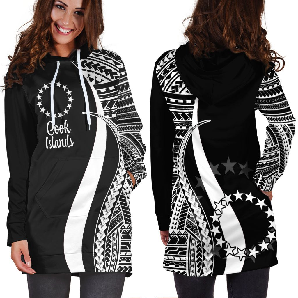 Cook Islands Women's Hoodie Dress - White Polynesian Tentacle Tribal Pattern - Vibe Hoodie Shop