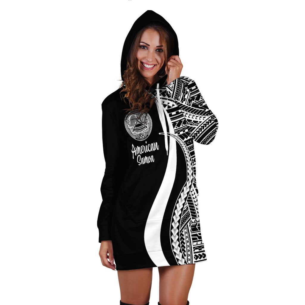 American Samoa Women's Hoodie Dress - White Polynesian Tentacle Tribal Pattern - Vibe Hoodie Shop