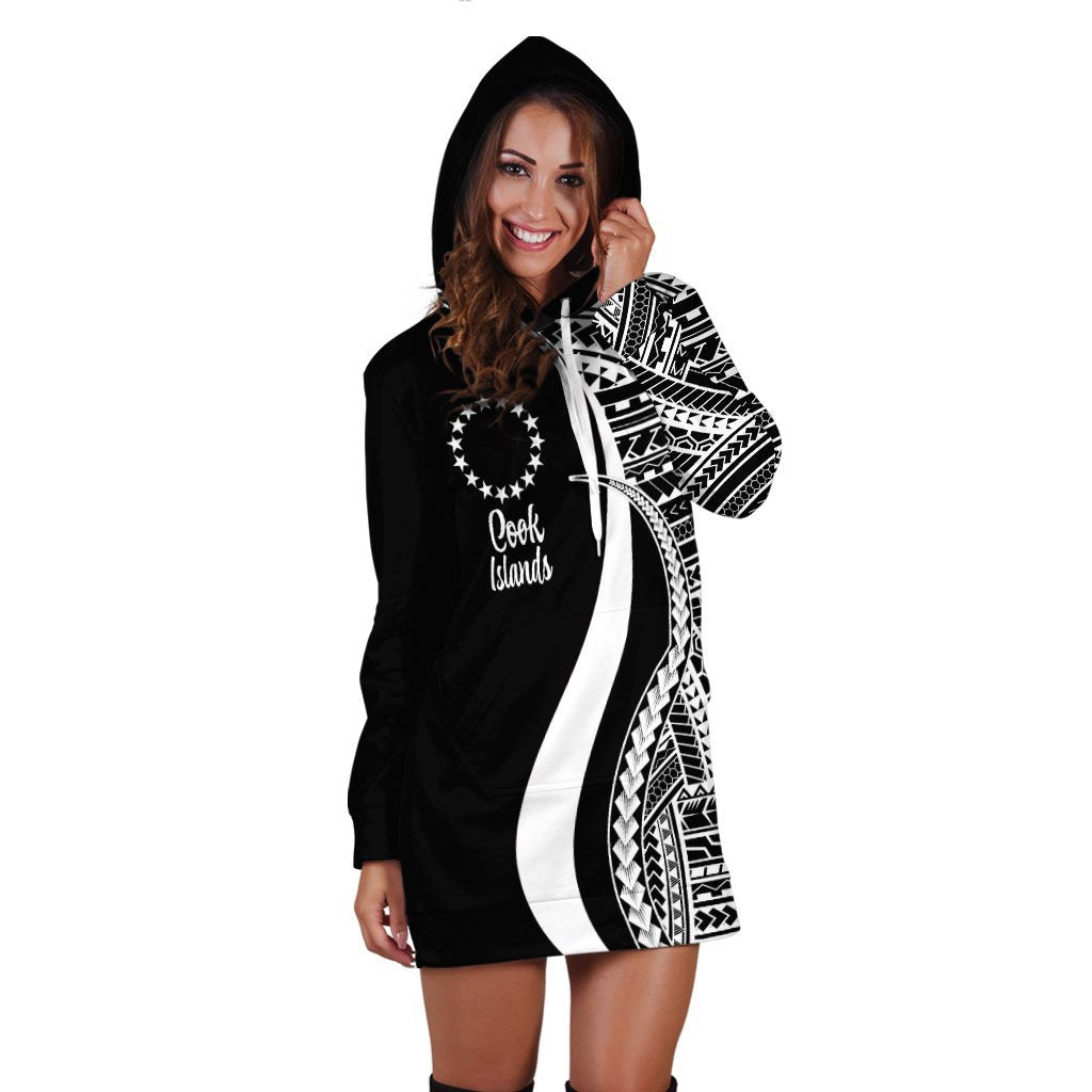 Cook Islands Women's Hoodie Dress - White Polynesian Tentacle Tribal Pattern - Vibe Hoodie Shop