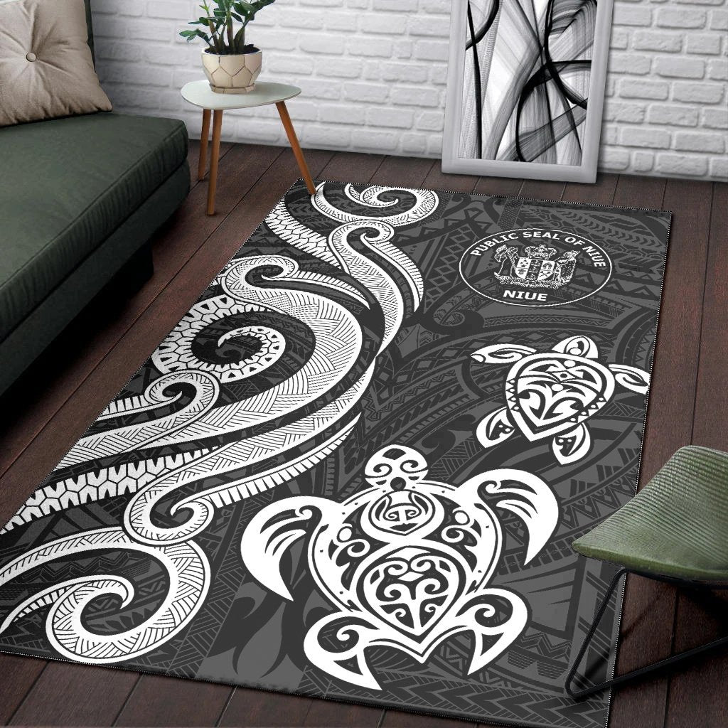 Niue Area Rug - White Tentacle Turtle - Vibe Hoodie Shop