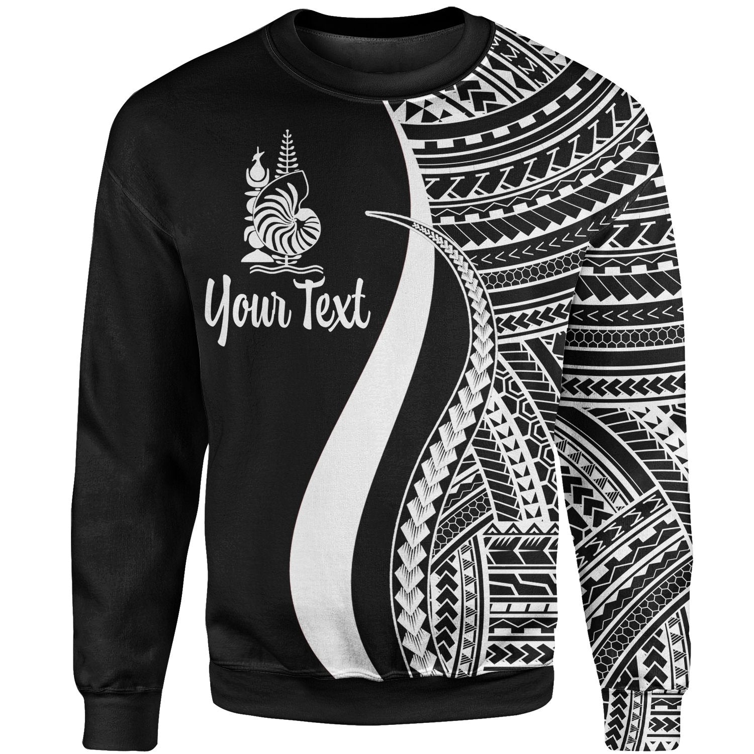 New Caledonia Custom Personalised Sweatshirt - White Polynesian Tentacle Tribal Pattern Crest - Vibe Hoodie Shop