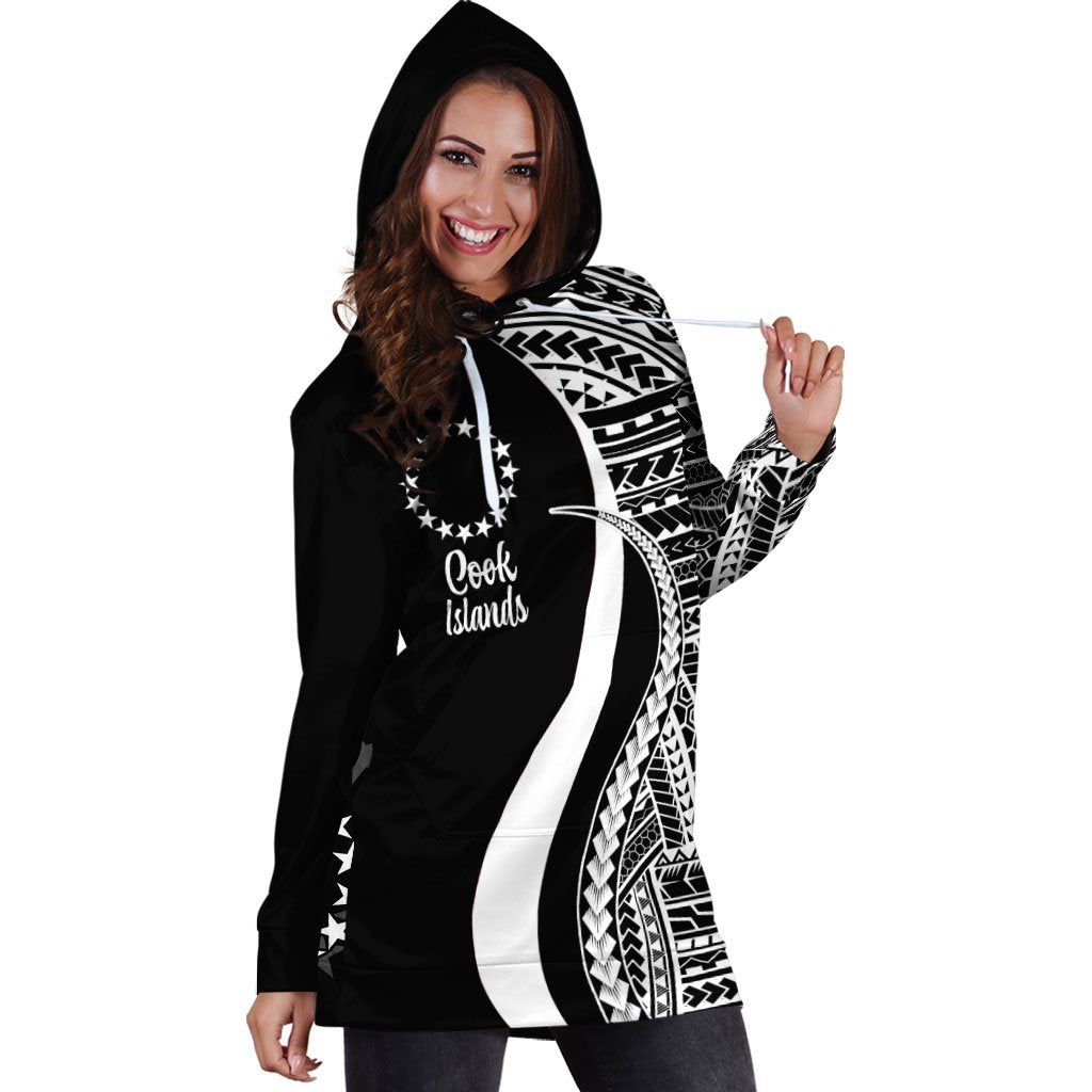 Cook Islands Women's Hoodie Dress - White Polynesian Tentacle Tribal Pattern - Vibe Hoodie Shop