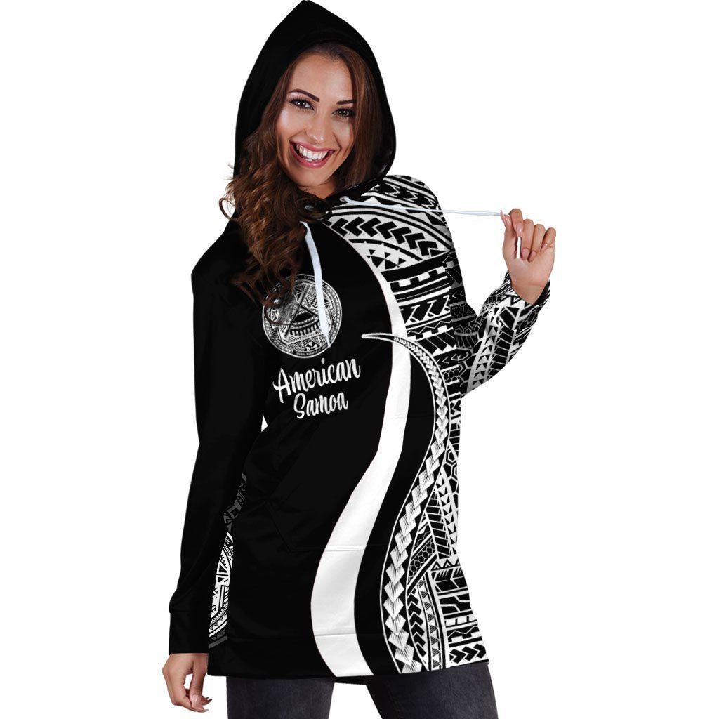 American Samoa Women's Hoodie Dress - White Polynesian Tentacle Tribal Pattern - Vibe Hoodie Shop