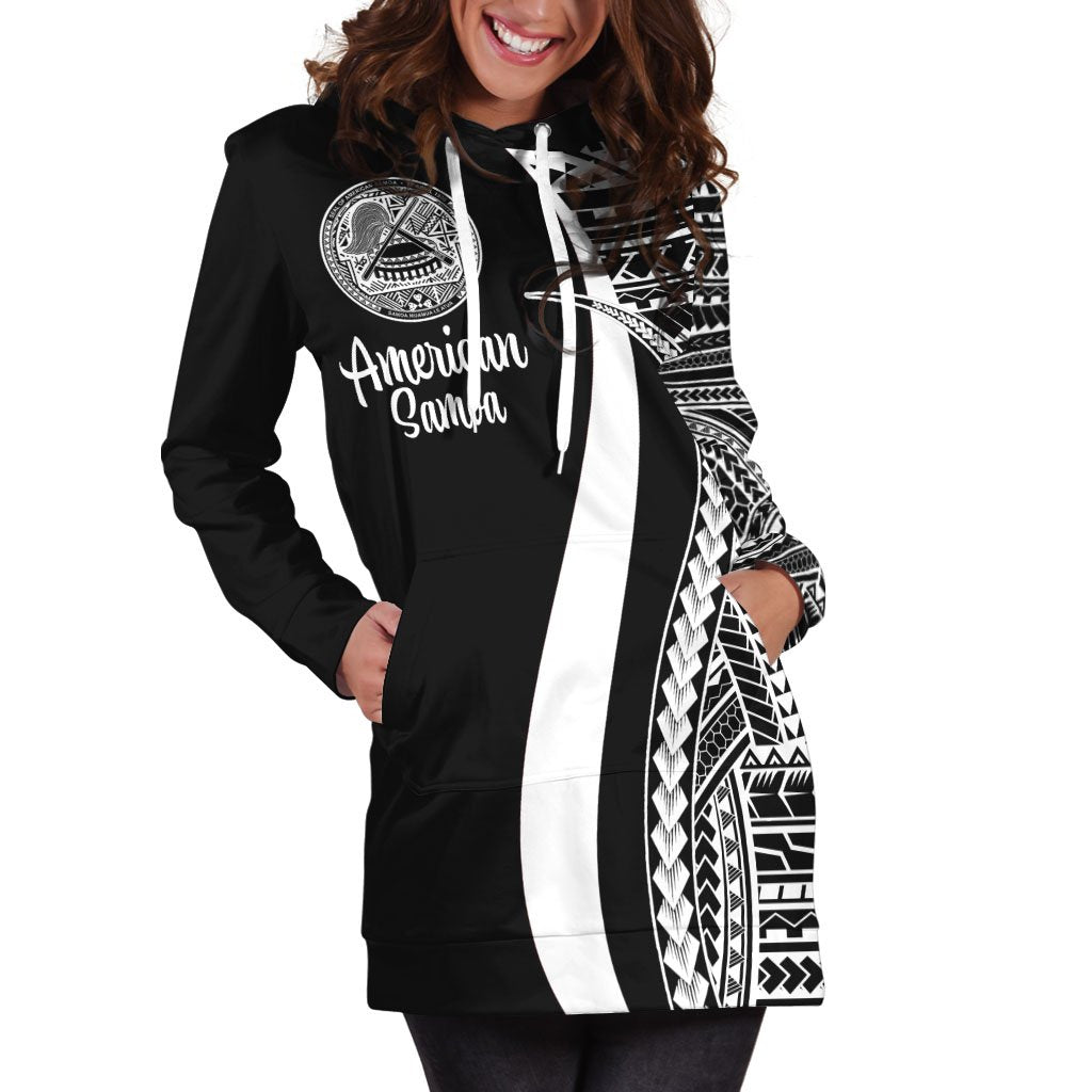 American Samoa Women's Hoodie Dress - White Polynesian Tentacle Tribal Pattern - Vibe Hoodie Shop