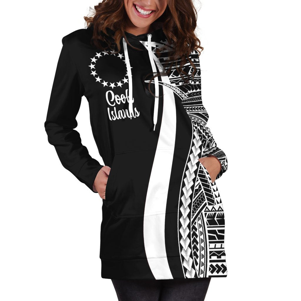 Cook Islands Women's Hoodie Dress - White Polynesian Tentacle Tribal Pattern - Vibe Hoodie Shop