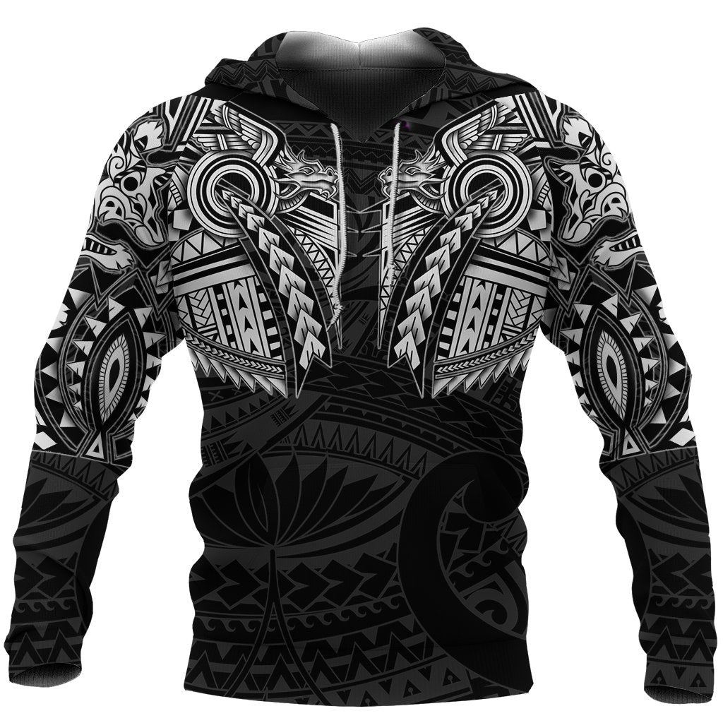 New Zealand Hoodie, Maori Tattoo Wolf Dragon Pullover Hoodie - White - Vibe Hoodie Shop