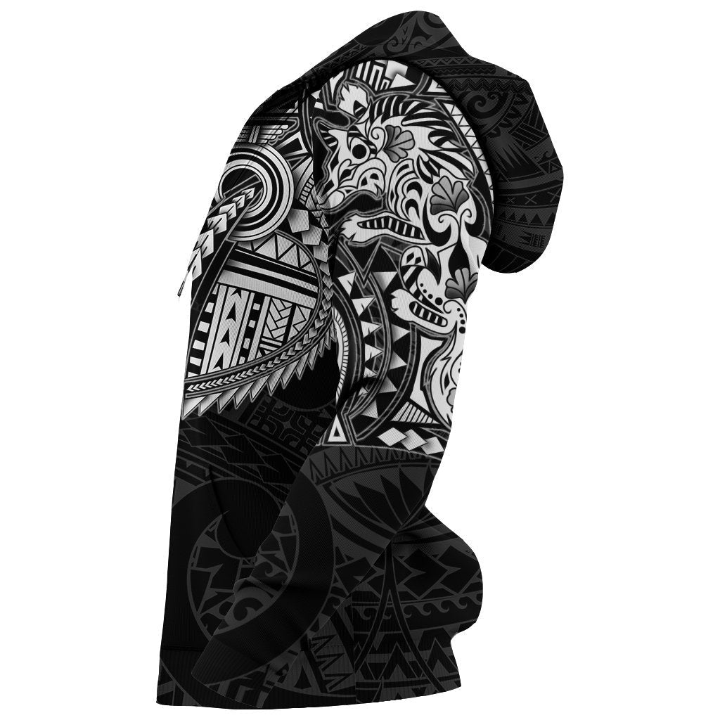 New Zealand Zip Up Hoodie, Maori Tattoo Wolf Dragon Zipper Hoodie - White K4 Merchize - Vibe Hoodie Shop