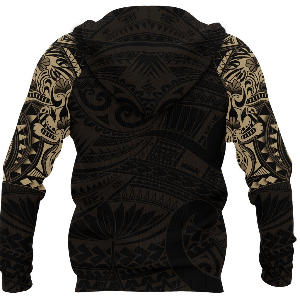 New Zealand Zip Up Hoodie, Maori Tattoo Wolf Dragon Zipper Hoodie - Gold K4 Merchize - Vibe Hoodie Shop