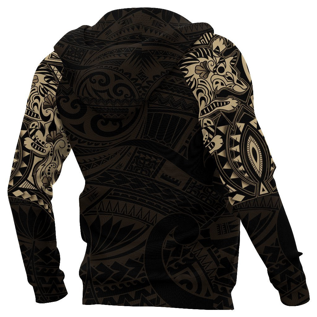 New Zealand Zip Up Hoodie, Maori Tattoo Wolf Dragon Zipper Hoodie - Gold - Vibe Hoodie Shop