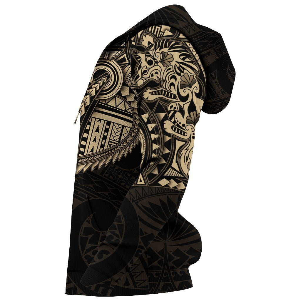 New Zealand Zip Up Hoodie, Maori Tattoo Wolf Dragon Zipper Hoodie - Gold K4 Merchize - Vibe Hoodie Shop