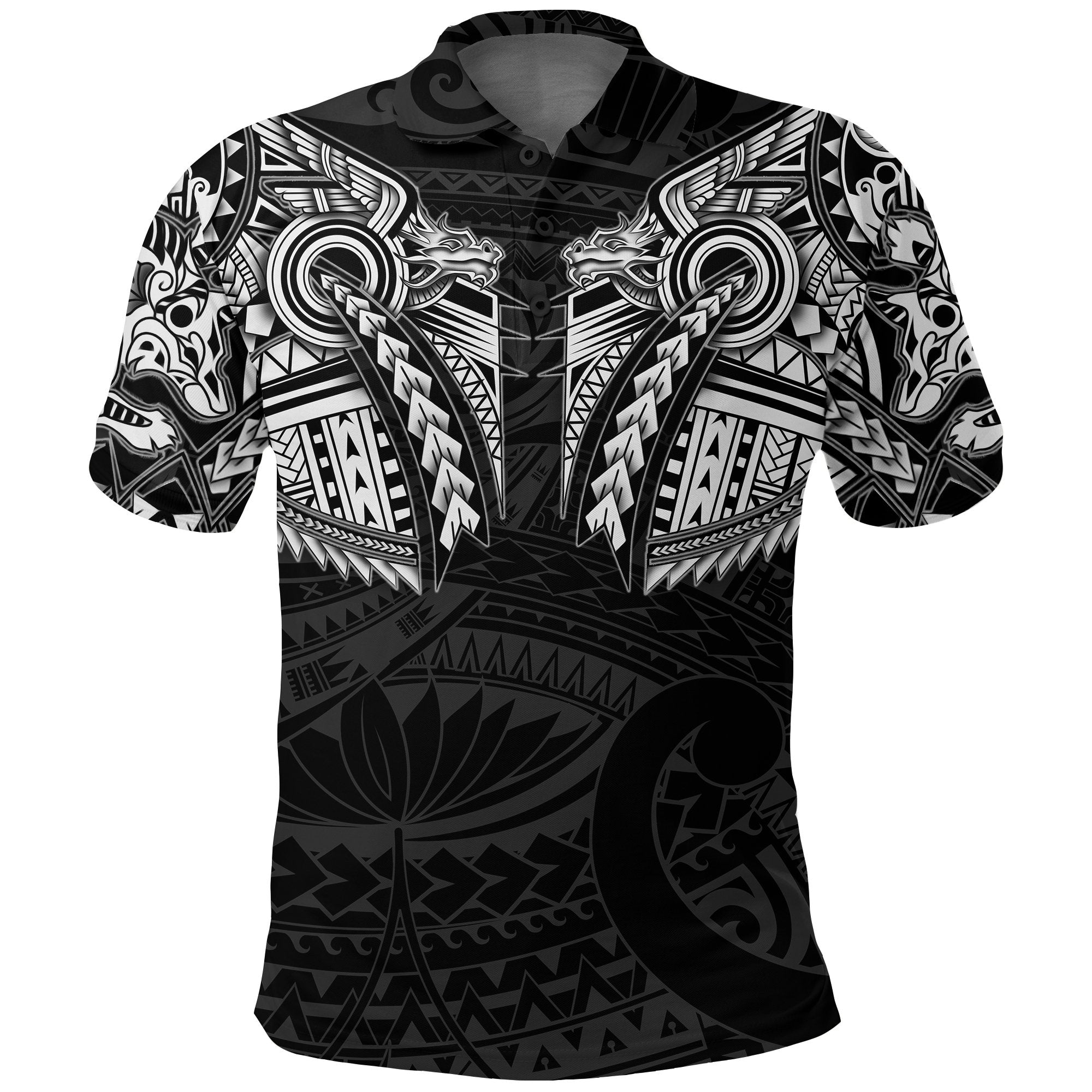 New Zealand Polo Shirt, Maori Tattoo Wolf Dragon Golf Shirt - White - Vibe Hoodie Shop