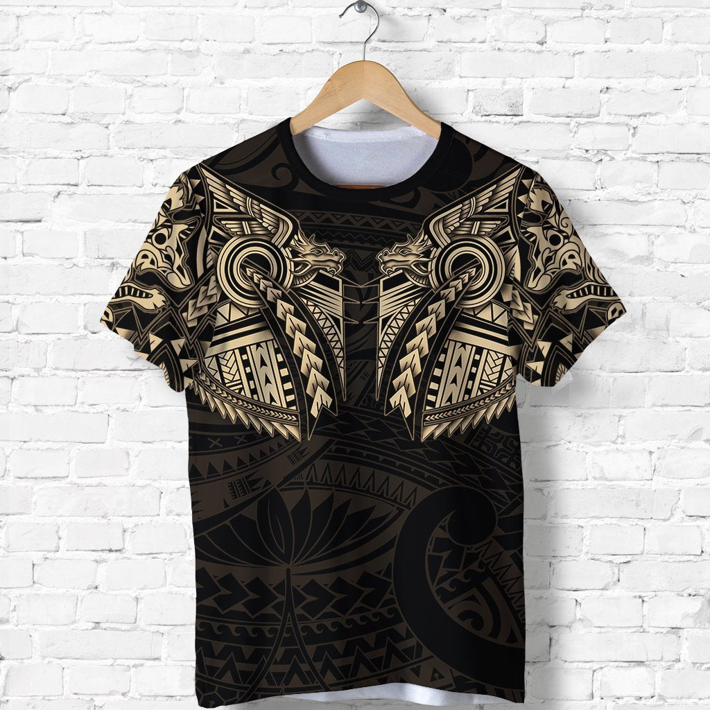 New Zealand Shirt, Maori Tattoo Wolf Dragon T shirt - Gold - Vibe Hoodie Shop