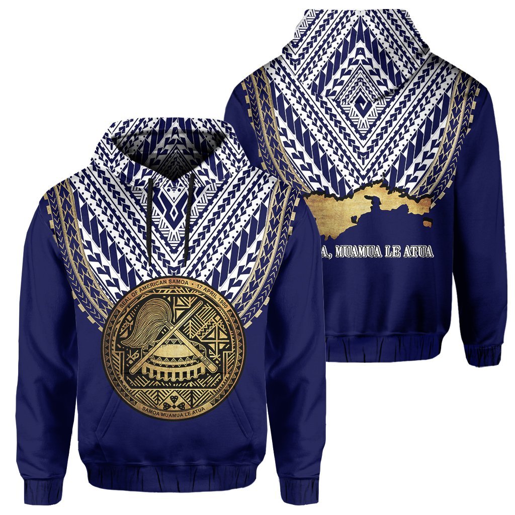 American Samoa Coat Of Arms Polynesian Hoodie Ver 2 - One Side Style Blue - Vibe Hoodie Shop