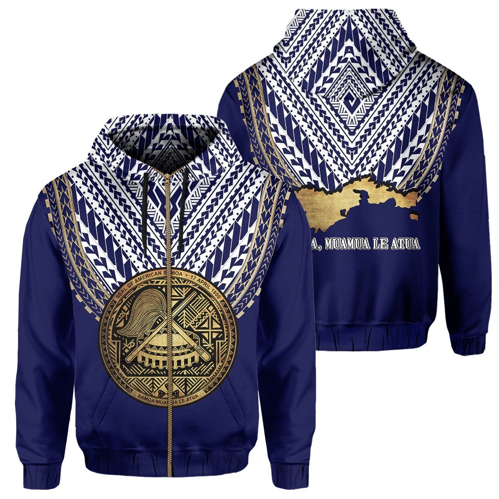 American Samoa Coat Of Arms Polynesian Zipper Hoodie Ver 2 - One Side Style Blue - Vibe Hoodie Shop