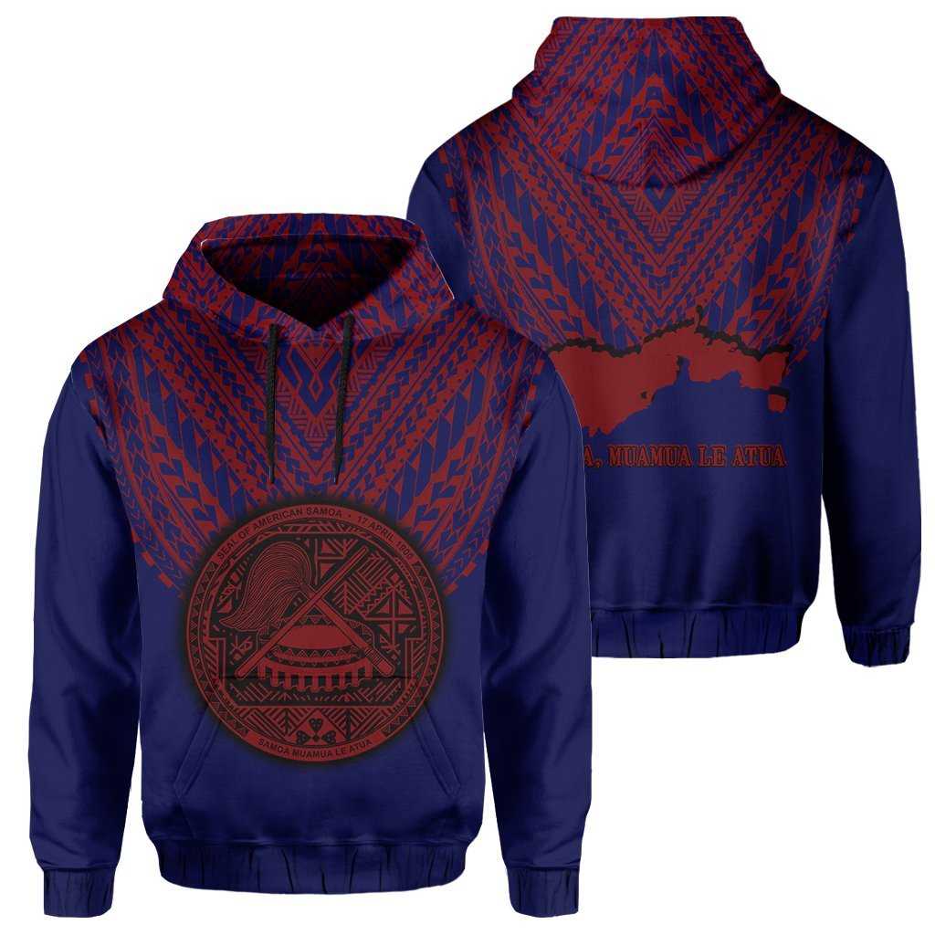 American Samoa Coat Of Arms Polynesian Hoodie - One Side Style Blue Red - - Vibe Hoodie Shop